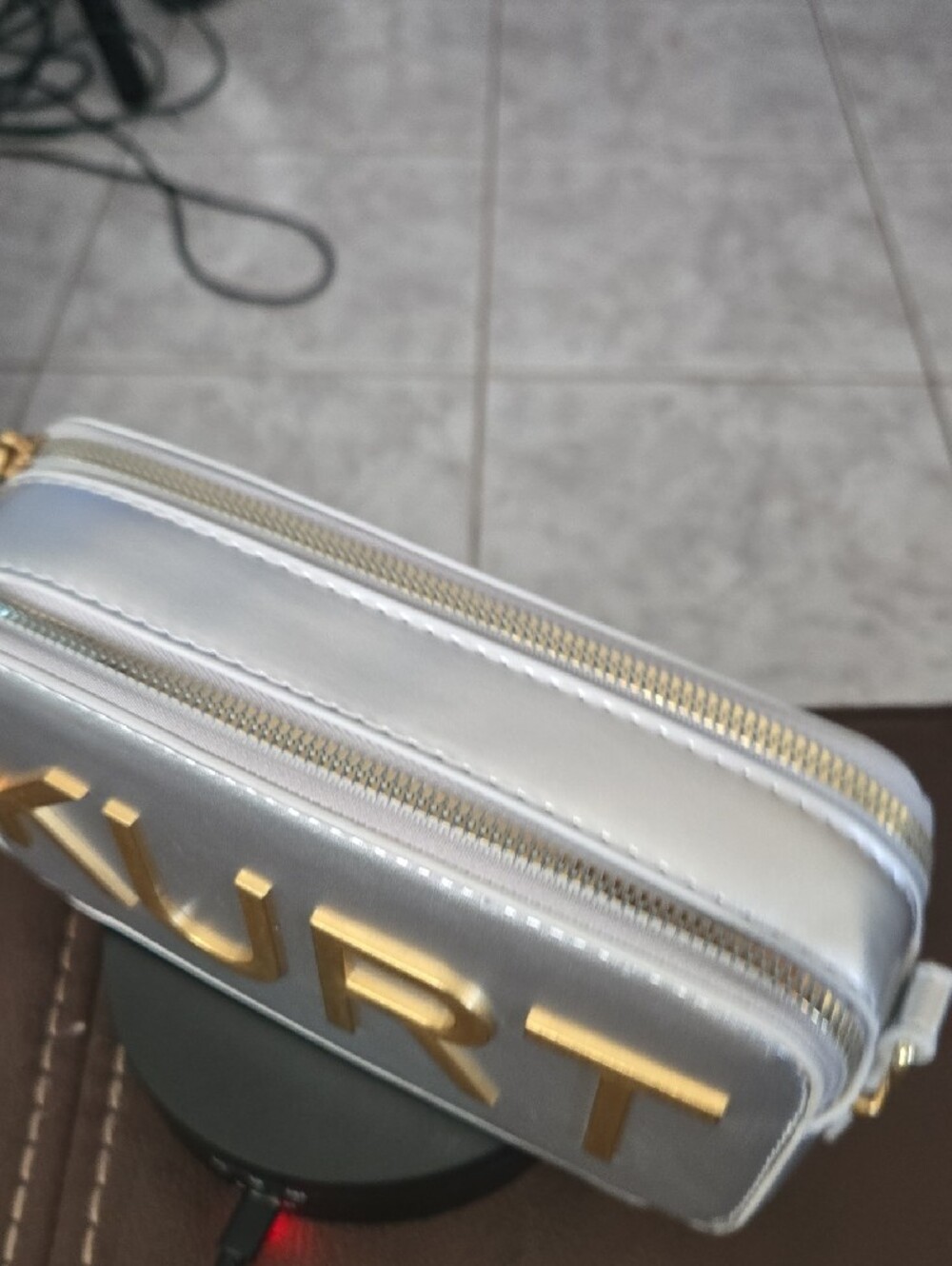 Kurt Geiger Metallic Silver Crossbody with Gold Logo - Picture 5 of 14